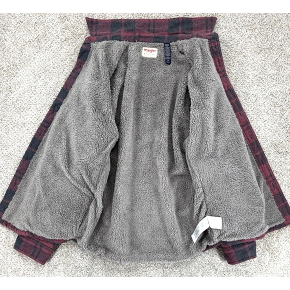 Wrangler Authentics Shirt Mens Small Red Plaid Sherpa Lined Flannel Cabin Jacket - Picture 7 of 13